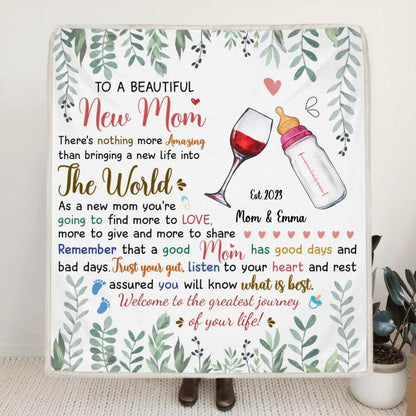 Personalized New Mom Fleece Blanket - Mother's Day Gift For Mom - To A Beautiful New Mom