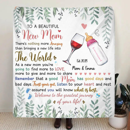 Personalized New Mom Fleece Blanket - Mother's Day Gift For Mom - To A Beautiful New Mom