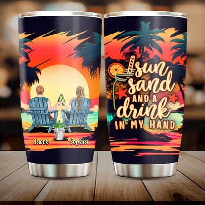 Personalized Beach Tumbler - Gift Idea For Beach Lover/Camping Lover - Sun Sand And A Drink In My Hand
