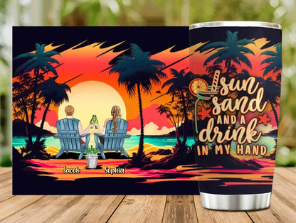 Personalized Beach Tumbler - Gift Idea For Beach Lover/Camping Lover - Sun Sand And A Drink In My Hand