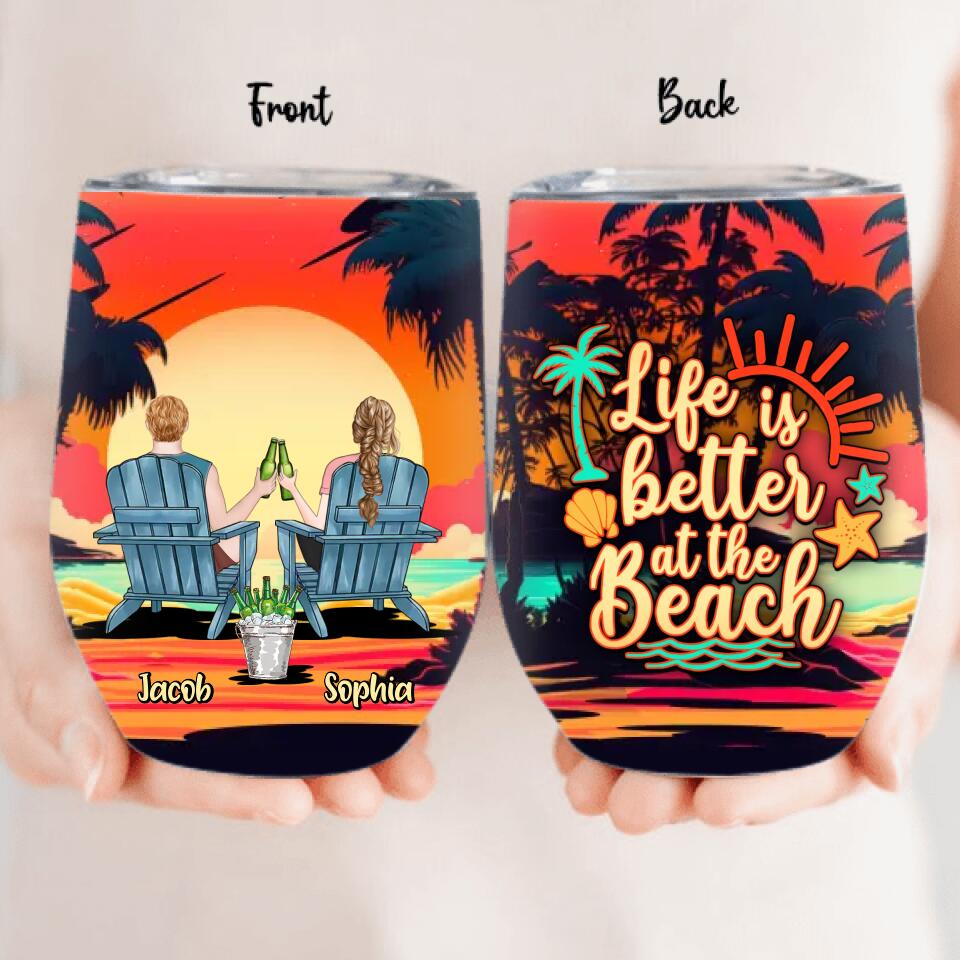 Personalized Beach Wine Tumbler - Gift Idea For Beach Lover/Camping Lover - Life Is Better At Beach