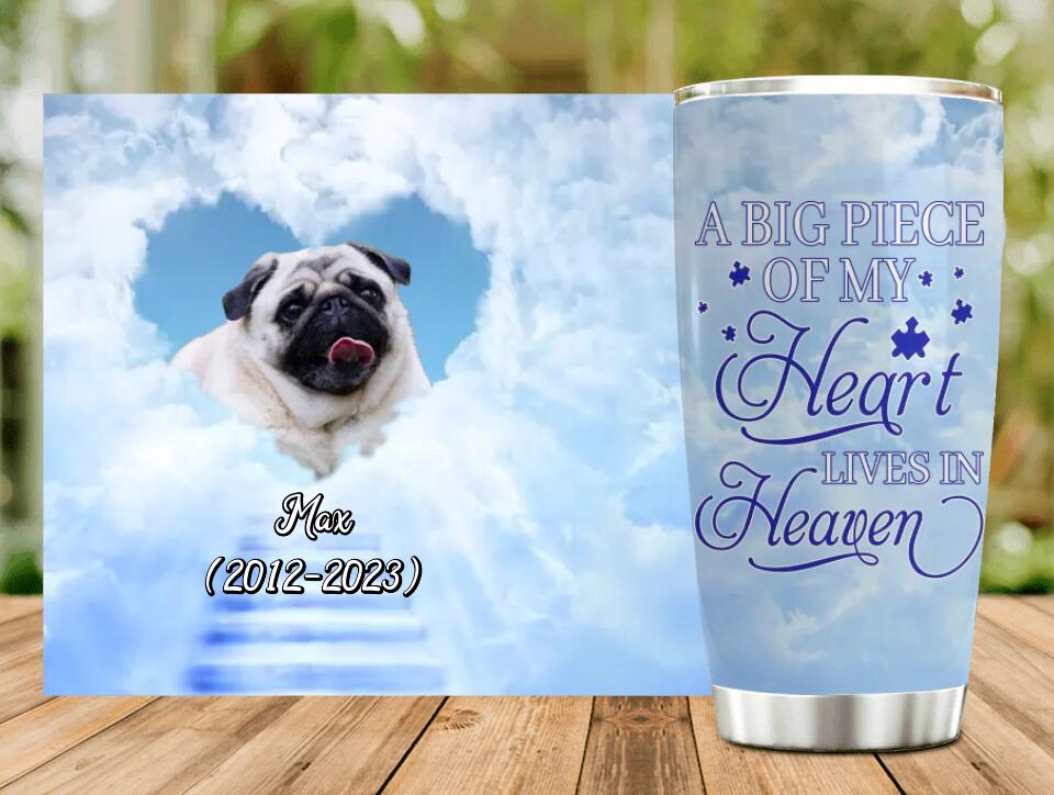 Personalized Memorial Dog Tumbler - Upload Photo - Memorial Gift Idea For Dog Owners/Dog Lovers - A Big Piece Of My Heart Lives In Heaven