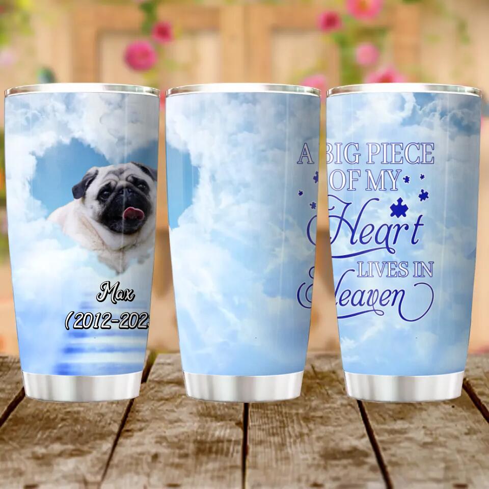 Personalized Memorial Dog Tumbler - Upload Photo - Memorial Gift Idea For Dog Owners/Dog Lovers - A Big Piece Of My Heart Lives In Heaven