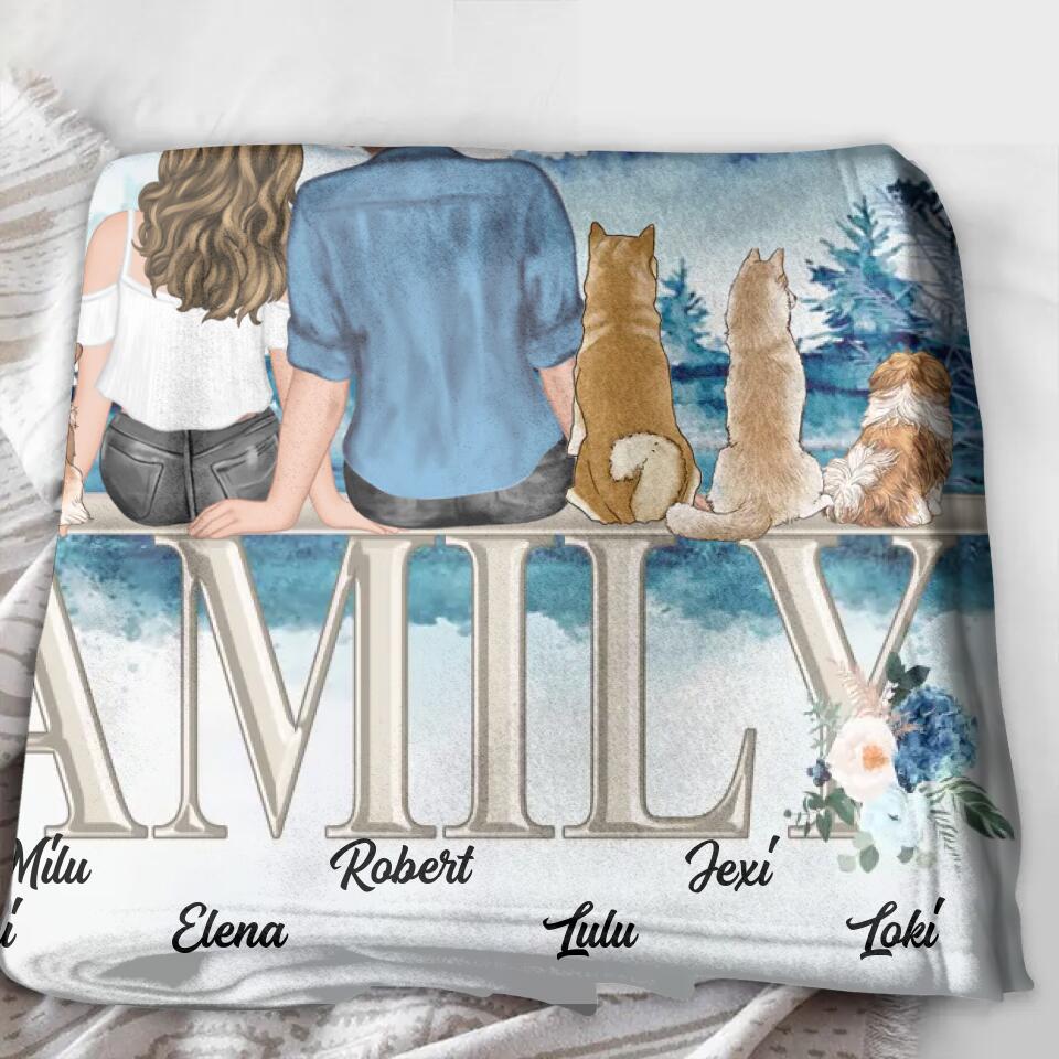 Personalized Couple With Dogs Quilt/Fleece Throw Blanket - Gift Idea For Couple/Dog Lovers - Up to 6 Dogs - Family A Little Bit Of Fur A Little Bit Of Bark A Whole Lot Of Love