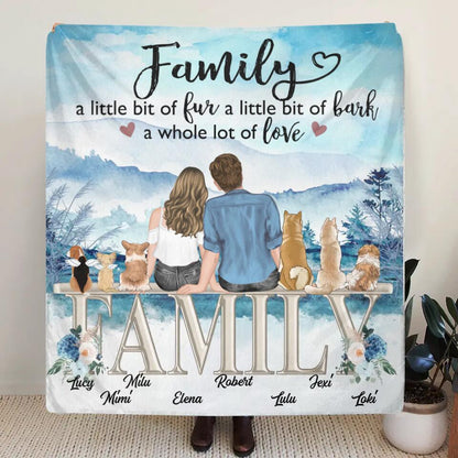 Personalized Couple With Dogs Quilt/Fleece Throw Blanket - Gift Idea For Couple/Dog Lovers - Up to 6 Dogs - Family A Little Bit Of Fur A Little Bit Of Bark A Whole Lot Of Love