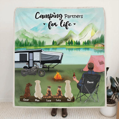 Personalized Camping Blanket - Man/Woman & Up To 5 Pets - Best Gift For Camping Lovers - Camping Partners For Life