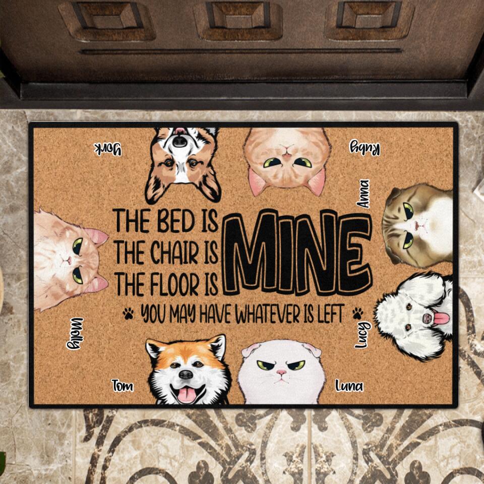 Personalized Dog/Cat Doormat - Gift Idea For Dog/Cat Lover - Up to 7 Pets - The Bed Is Mine
