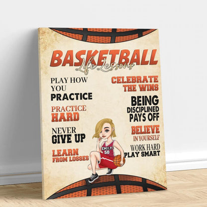Personalized Basketball Girl Vertical Canvas - Gift Idea For Basketball Lovers - Believe In Yourself Work Hard & Play Smart
