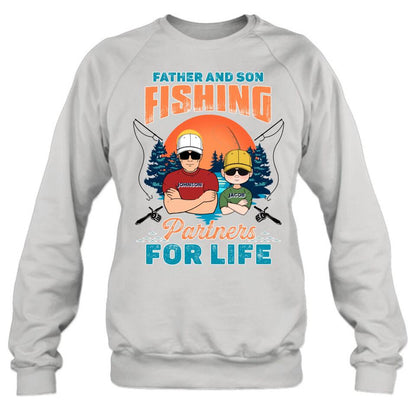 Personalized Father And Son Fishing T-Shirt/Long sleeve/Sweatshirt/Hoodie - Up to 3 Children - Gift Idea For Father/Son/Daughter/Father's Day/Fishing Lover - Father And Son Fishing Partners For Life