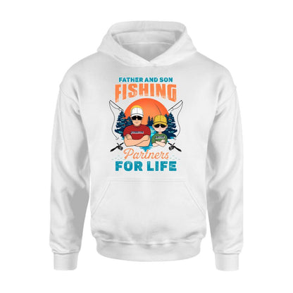 Personalized Father And Son Fishing T-Shirt/Long sleeve/Sweatshirt/Hoodie - Up to 3 Children - Gift Idea For Father/Son/Daughter/Father's Day/Fishing Lover - Father And Son Fishing Partners For Life