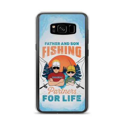 Custom Personalized Father And Son Fishing Phone Case For iPhone And Samsung - Dad With Upto 3 Children - Gift Idea For Father/ Son/ Daughter/ Father's Day/ Fishing Lover - Father And Son Fishing Partners For Life