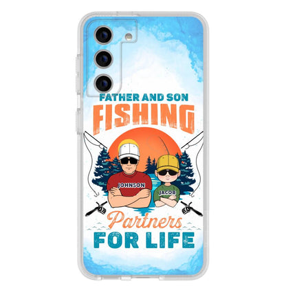 Custom Personalized Father And Son Fishing Phone Case For iPhone And Samsung - Dad With Upto 3 Children - Gift Idea For Father/ Son/ Daughter/ Father's Day/ Fishing Lover - Father And Son Fishing Partners For Life