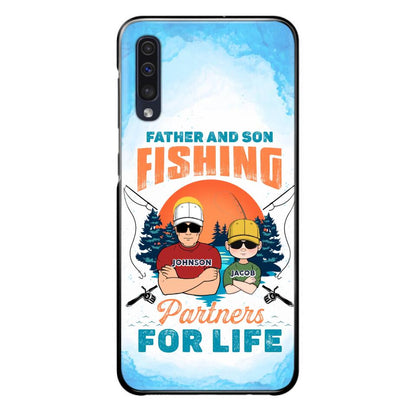 Custom Personalized Father And Son Fishing Phone Case For iPhone And Samsung - Dad With Upto 3 Children - Gift Idea For Father/ Son/ Daughter/ Father's Day/ Fishing Lover - Father And Son Fishing Partners For Life