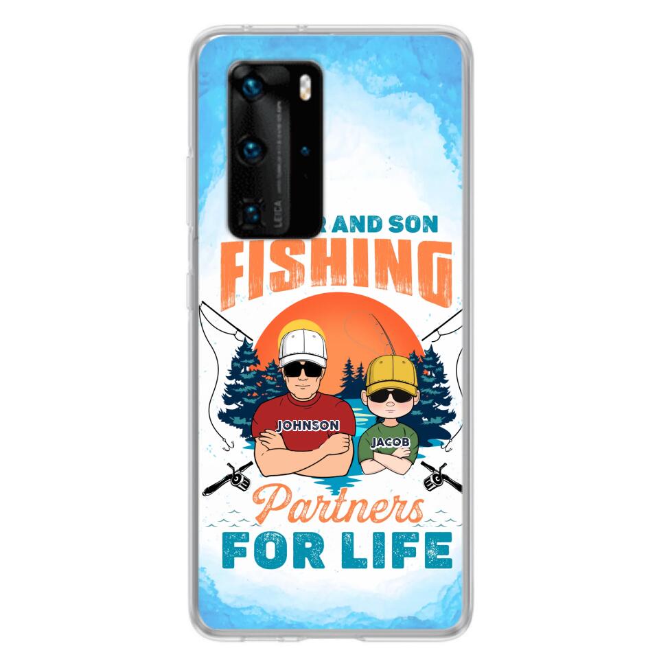 Personalized Father And Son Fishing Phone Case For Xiaomi/Oppo/Huawei - Dad With Up to 3 Children - Gift Idea For Father/Son/Daughter/Father's Day/Fishing Lover - Father And Son Fishing Partners For Life