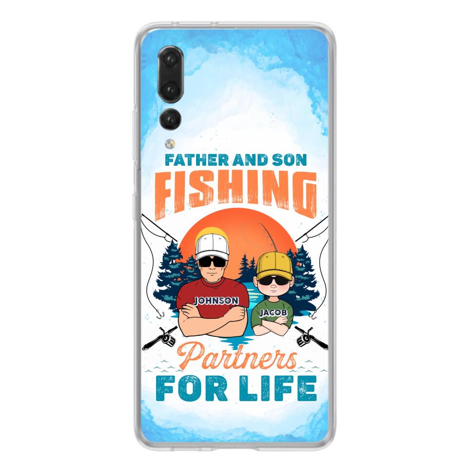 Personalized Father And Son Fishing Phone Case For Xiaomi/Oppo/Huawei - Dad With Up to 3 Children - Gift Idea For Father/Son/Daughter/Father's Day/Fishing Lover - Father And Son Fishing Partners For Life