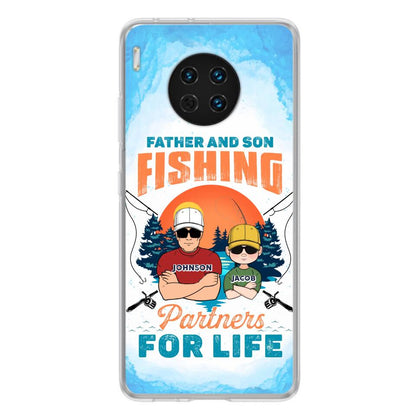 Personalized Father And Son Fishing Phone Case For Xiaomi/Oppo/Huawei - Dad With Up to 3 Children - Gift Idea For Father/Son/Daughter/Father's Day/Fishing Lover - Father And Son Fishing Partners For Life