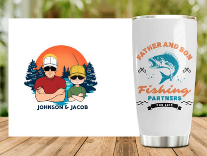 Personalized Father And Son Fishing Tumbler - Dad With Up to 3 Children - Gift Idea For Father/Son/Daughter/Father's Day/Fishing Lover - Father And Son Fishing Partners For Life