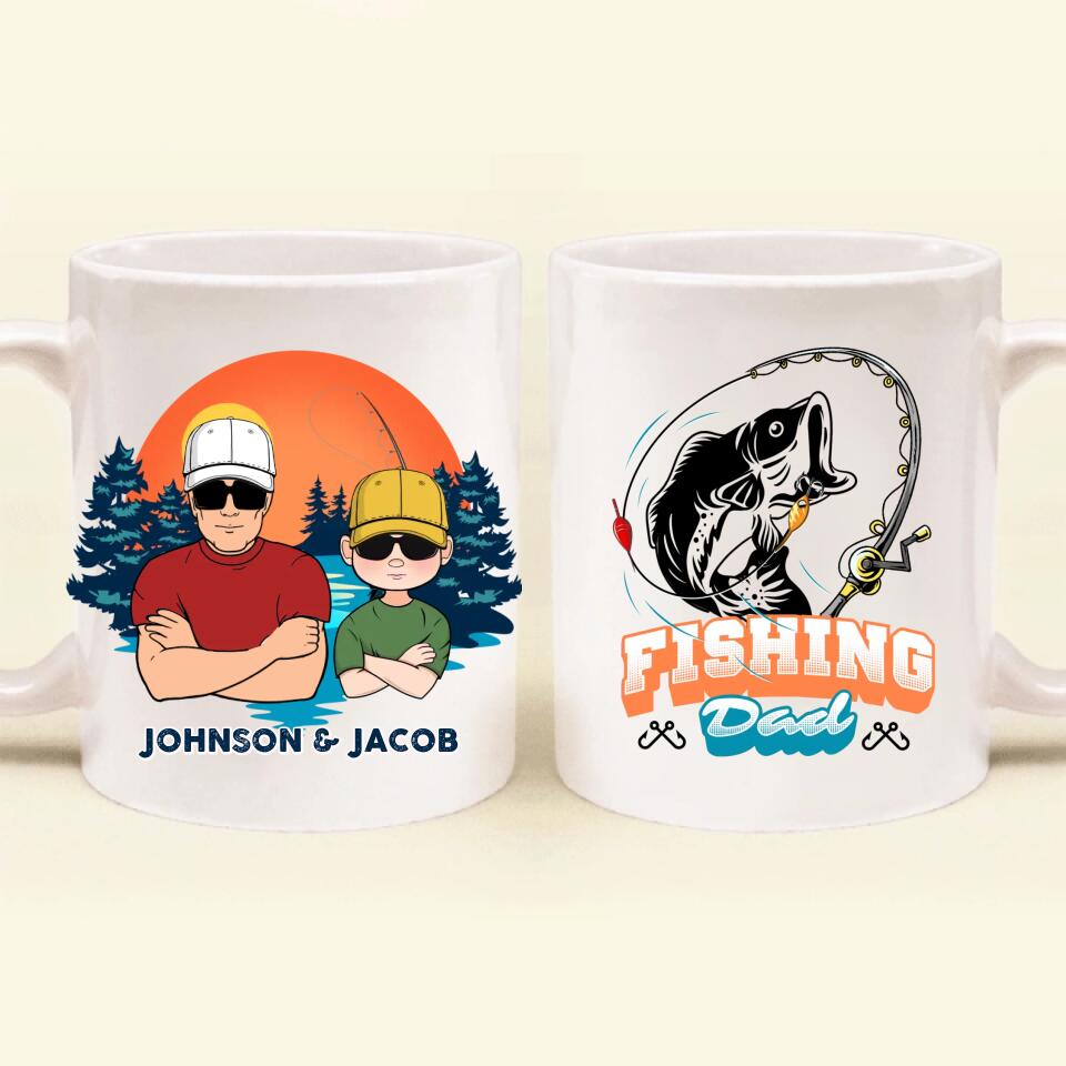 Personalized Father And Son Fishing Coffee Mug - Dad With Up to 3 Children - Gift Idea For Father/Son/Daughter/Father's Day/Fishing Lover - Fishing Dad