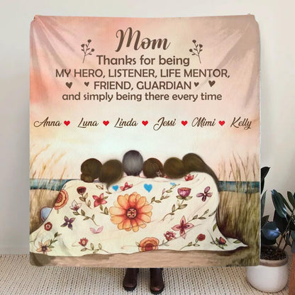 Personalized Mom & Daughter Fleece Throw Blanket/Quilt/Pillow Cover - Gift Idea For Mother's Day - Up to 5 Children - Mom Thanks For Being My Hero