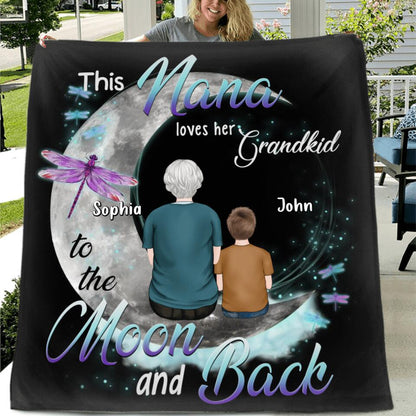 Personalized Grandma Quilt/Fleece Blanket - Up to 4 Kids - Mother's Day Gift For Grandma - This Nana Loves Her Grandkid To The Moon And Back