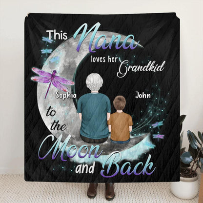 Personalized Grandma Quilt/Fleece Blanket - Up to 4 Kids - Mother's Day Gift For Grandma - This Nana Loves Her Grandkid To The Moon And Back