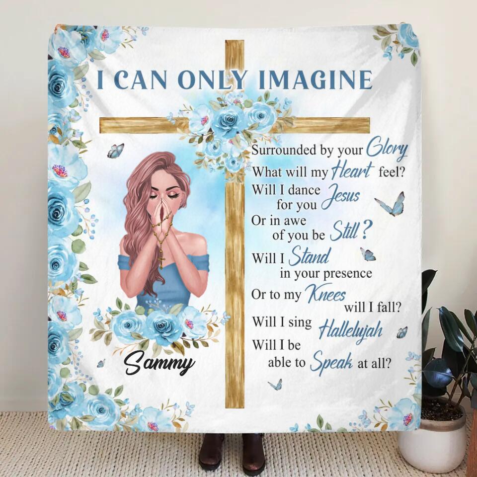 Personalized Praying Girl Fleece Throw Blanket/Quilt - Mother's Day Gift Idea - I Can Only Imagine