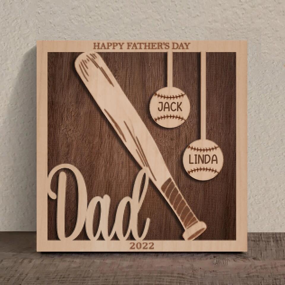 Personalized Baseball Square 3 Layered Baseball Wooden Art - Gift Idea For Father's Day 2023