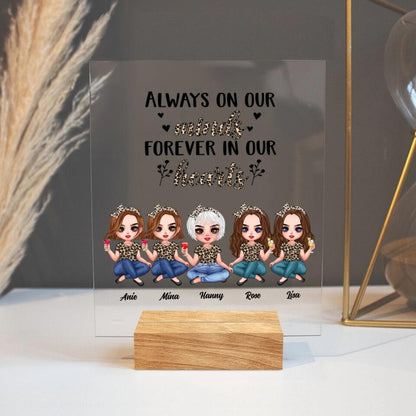 Personalized Leopard Mother Acrylic Plaque - Up to 4 Daughters - Gift Idea For Mother's Day - Always On Our Minds Forever In Our Hearts