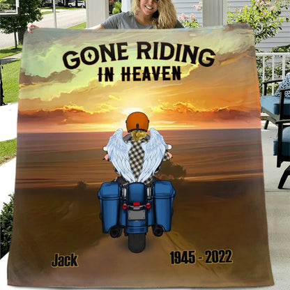 Personalized Memorial Biker Quilt/Fleece Throw Blanket - Memorial Gift Idea For Father's Day - Gone Riding In Heaven