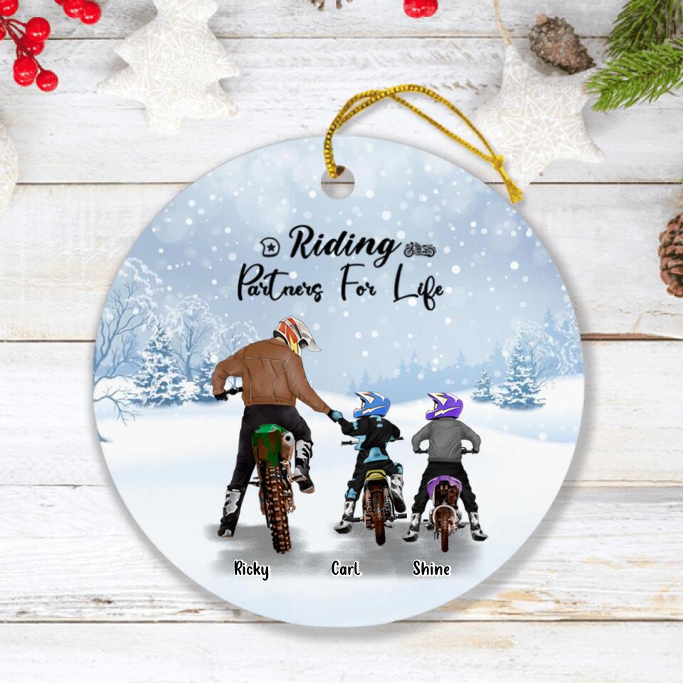 Personalized Riding Ornament - Father Up to 2 Sons - Best Gift for Biker Dad - Riding Partners For Life - IAKT4L