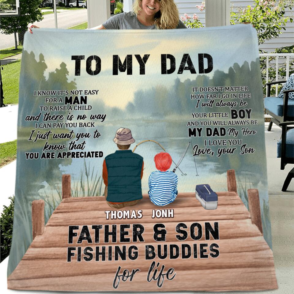 Personalized Fishing Quilt/Fleece Blanket - Gift Idea For Father's Day - To My Dad