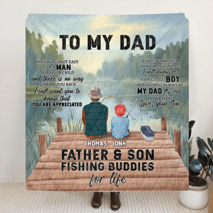 Personalized Fishing Quilt/Fleece Blanket - Gift Idea For Father's Day - To My Dad