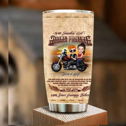 Personalized Couple Riding Tumbler - Gift Idea For Couple/Biker - To My Smokin' Hot Riding Partner