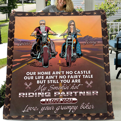 Personalized Riding Couple Fleece Throw Blanket/Quilt - Gift Idea For Wife From Husband - You Are My Smokin' Hot Riding Partner