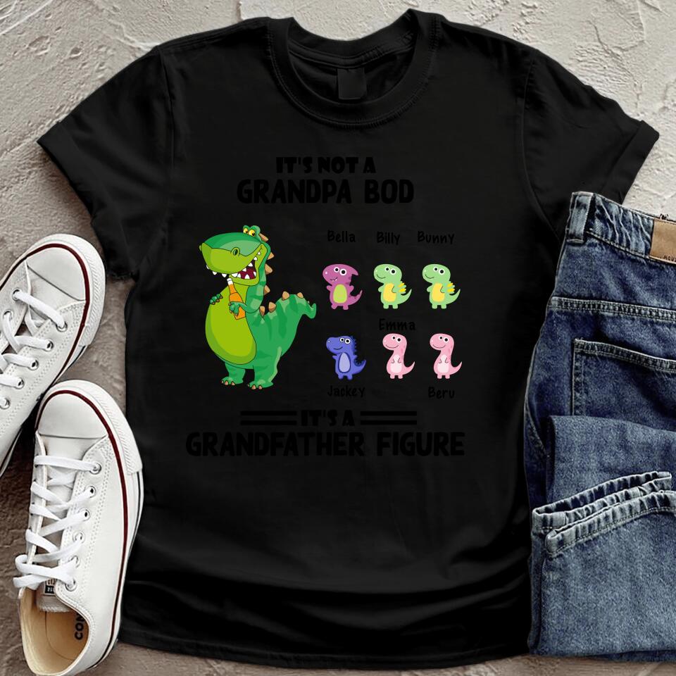 Personalized Grandpa/Grandma Dinosaurs T-shirt - Gift For Grandparents With Up To 6 Grandparents/Grandkids Dinosaurs - It's Not A Grandpa Bod - 5WKPPY