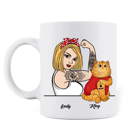 Personalized Cat Mom Mug - Up to 3 Cats - I Like Tattoos And Cats And maybe 3 People