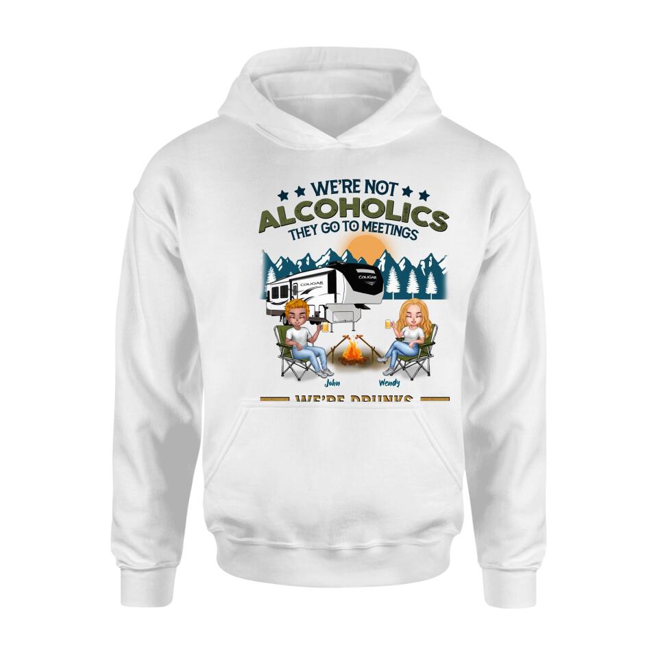 Personalized Camping Friends T-Shirt/Long Sleeve/Sweatshirt/Hoodie - Up to 7 People - Gift Idea For Friends/Camping Lover - We're Not Alcoholics They Go To Meetings We're Drunks We Go Camping