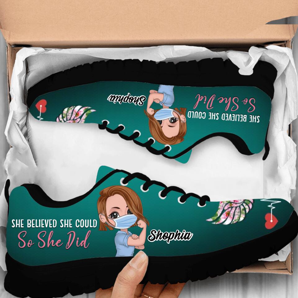 Personalized Nurse Sneakers - Gift Idea For Nurse - She Believed She Could