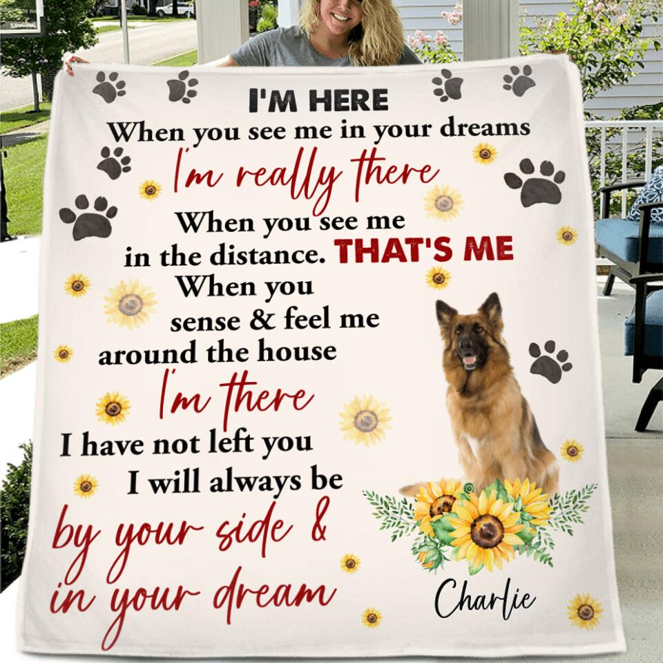 Personalized Memorial Dog Photo Quilt/Fleece Blanket - Gift Idea For Dog Lover - I'm Here