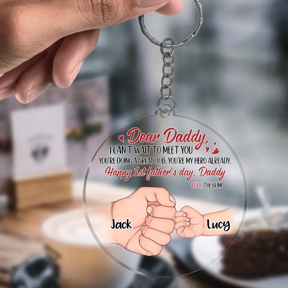 Personalized Father Acrylic Keychain - Up to 5 Kids - Gift Idea for Father's Day - Dear Daddy I Can't Wait To Meet You