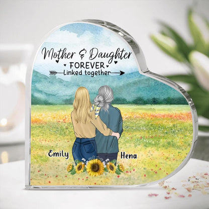 Personalized Mom & Daughter Crystal Heart - Mother's Day Gift Idea From Daughter - Mother & Daughter Forever Linked Together