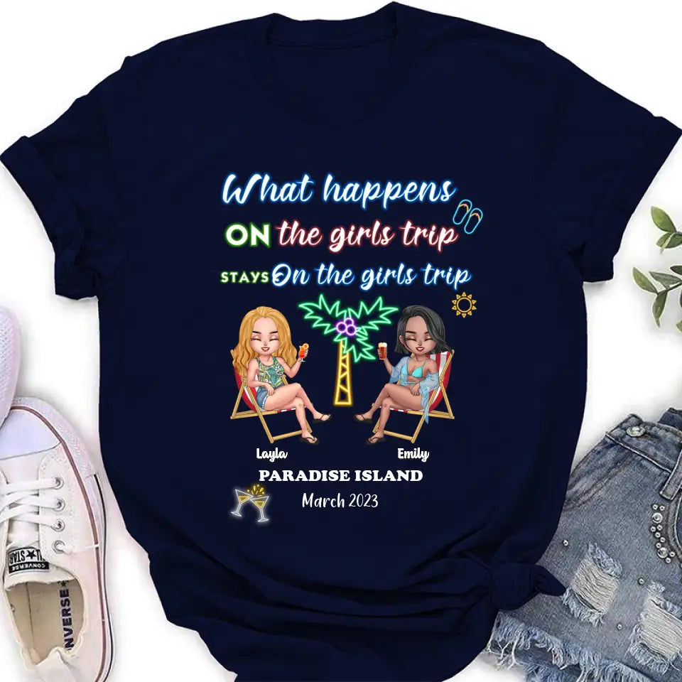 Personalized Girl's Trip Shirt/Hoodie/Long sleeve/Sweatshirt - Up to 6 People - Gift Idea For Besties/Sisters/Friends - What Happens On The Girls Trip Stays On The Girls Trip