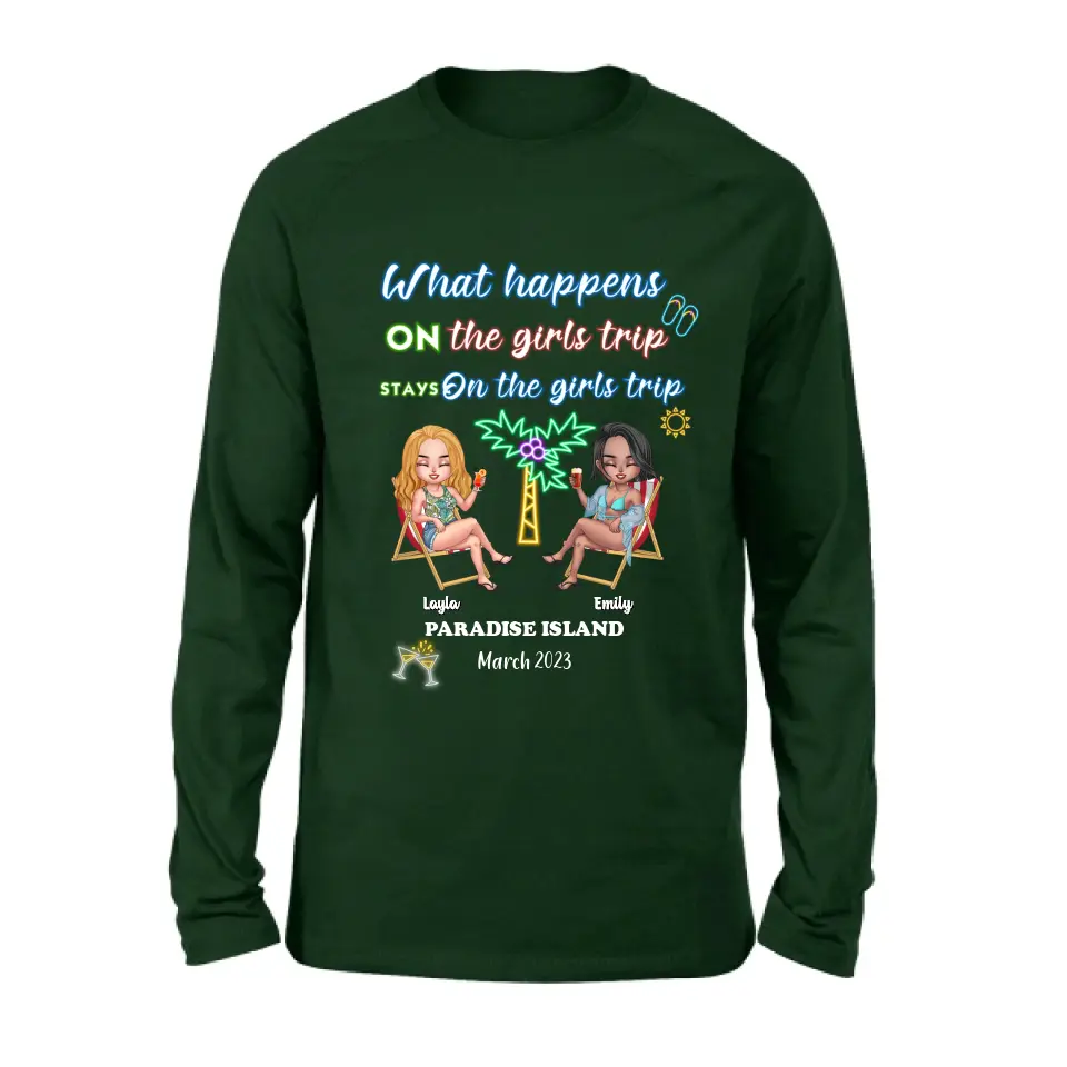 Personalized Girl's Trip Shirt/Hoodie/Long sleeve/Sweatshirt - Up to 6 People - Gift Idea For Besties/Sisters/Friends - What Happens On The Girls Trip Stays On The Girls Trip