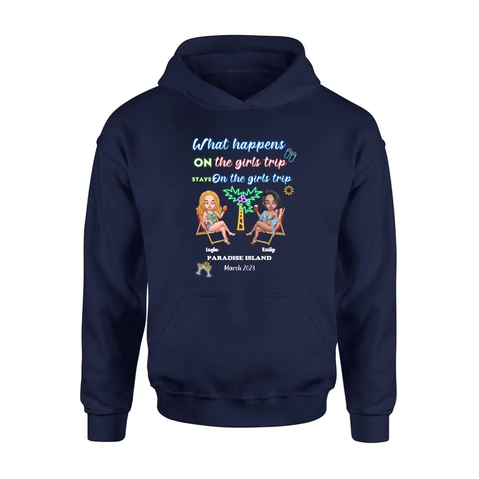 Personalized Girl's Trip Shirt/Hoodie/Long sleeve/Sweatshirt - Up to 6 People - Gift Idea For Besties/Sisters/Friends - What Happens On The Girls Trip Stays On The Girls Trip