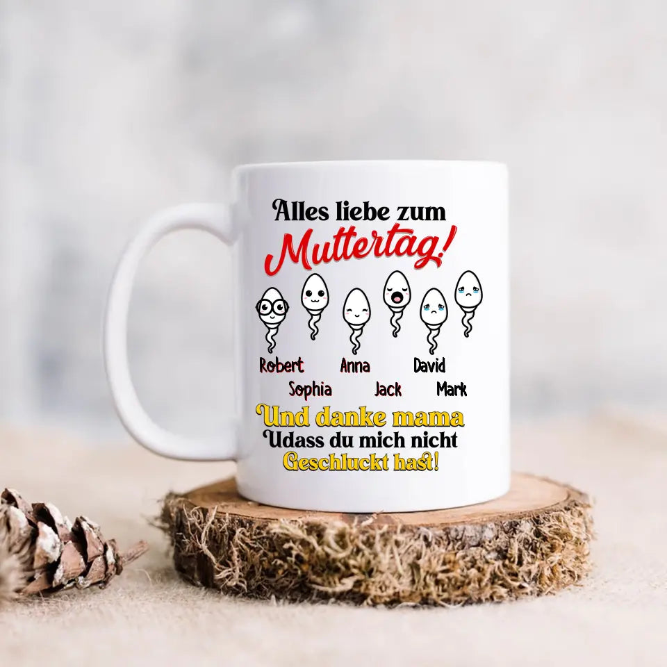 Personalized Sperms Coffee Mug - Gift Idea From Kids to Mom - Up to 6 Sperms - Alles Liebe Zum Muttertag!