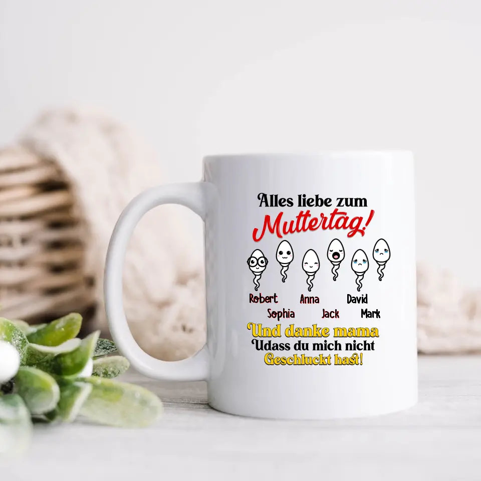 Personalized Sperms Coffee Mug - Gift Idea From Kids to Mom - Up to 6 Sperms - Alles Liebe Zum Muttertag!