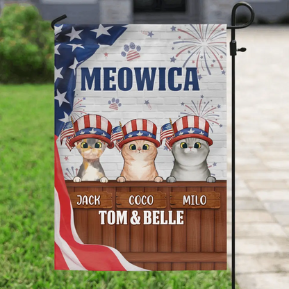 Personalized Dog/Cat Flag Sign - Up to 3 Pets - Gift Idea For Independence Day/Dog/Cat Lover - Meowica