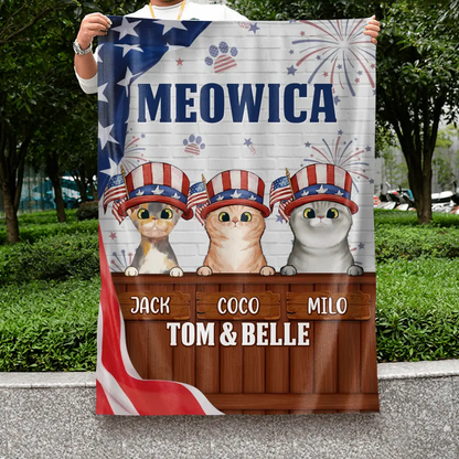Personalized Dog/Cat Flag Sign - Up to 3 Pets - Gift Idea For Independence Day/Dog/Cat Lover - Meowica