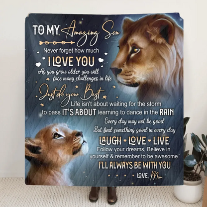 Personalized Lion Fleece Throw Blanket/Quilt - Gift Idea For Mother's Day/Father's Day - Never Forget How Much I Love You