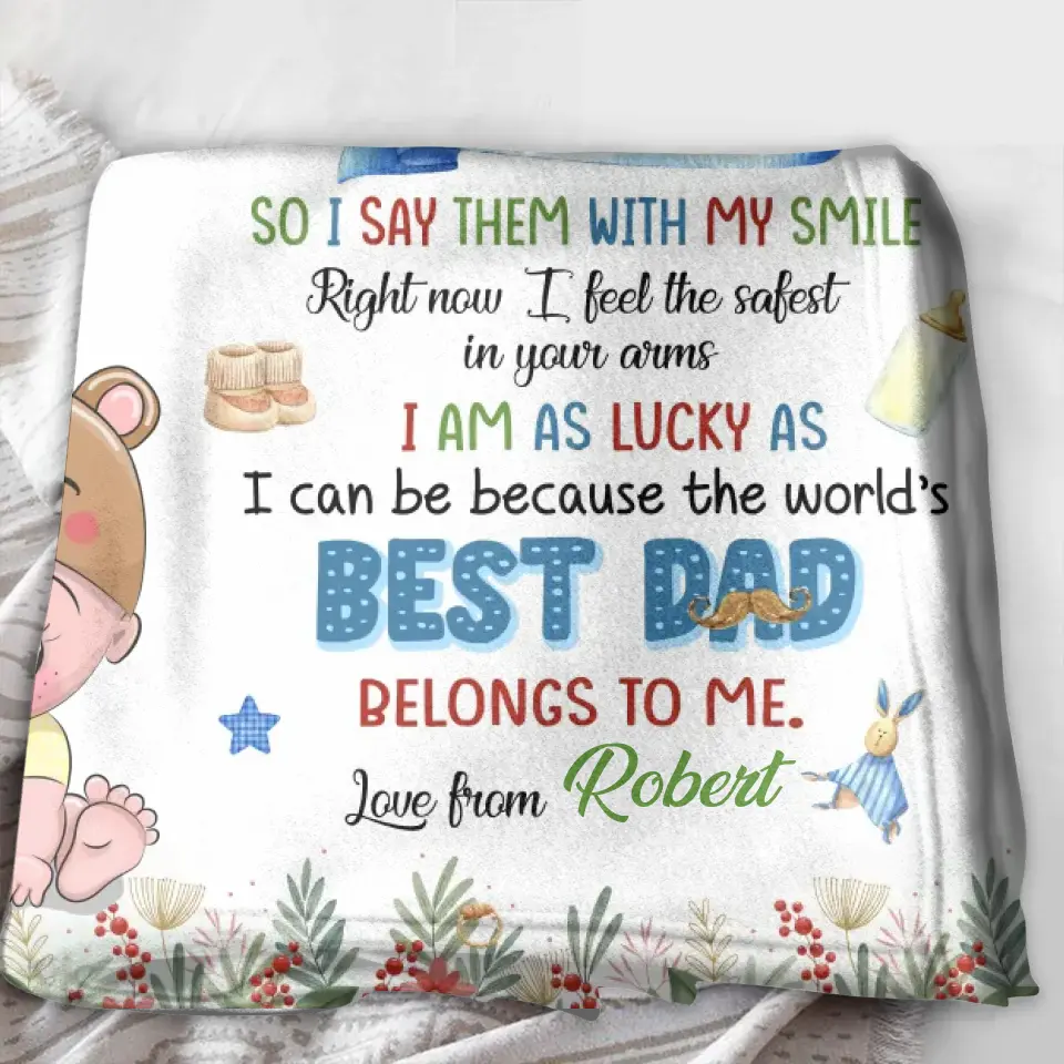 Personalized Hi Daddy Fleece Throw Blanket/Quilt - Gift Idea For Father's Day - I've Only Been Your Little One For Just A Little While